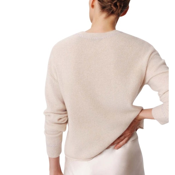 ATM Cashmere Long Sleeve Pullover in Oatmeal NWT Pink Contrast Stich Detailing - Picture 3 of 12